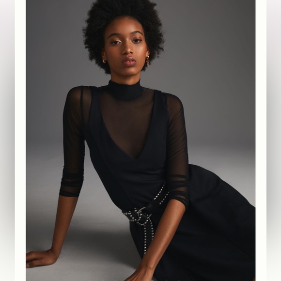 nwt ANTHROPOLOGIE | Maeve Layered Sheer Mini Dress | Little Black Dress | Small - Picture 3 of 13